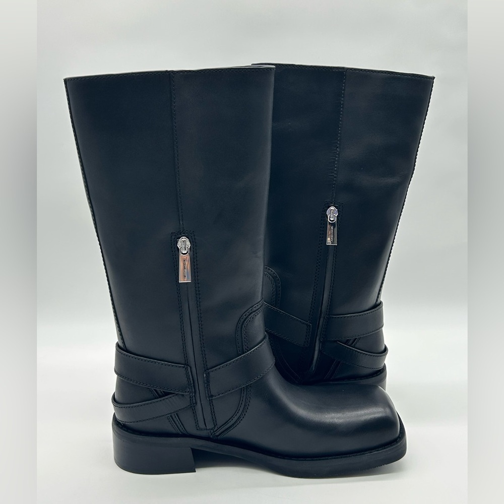 Michael Kors Crosby Moto Boots Black Leather Biker Boots Size 9 M New With Box - Picture 9 of 11
